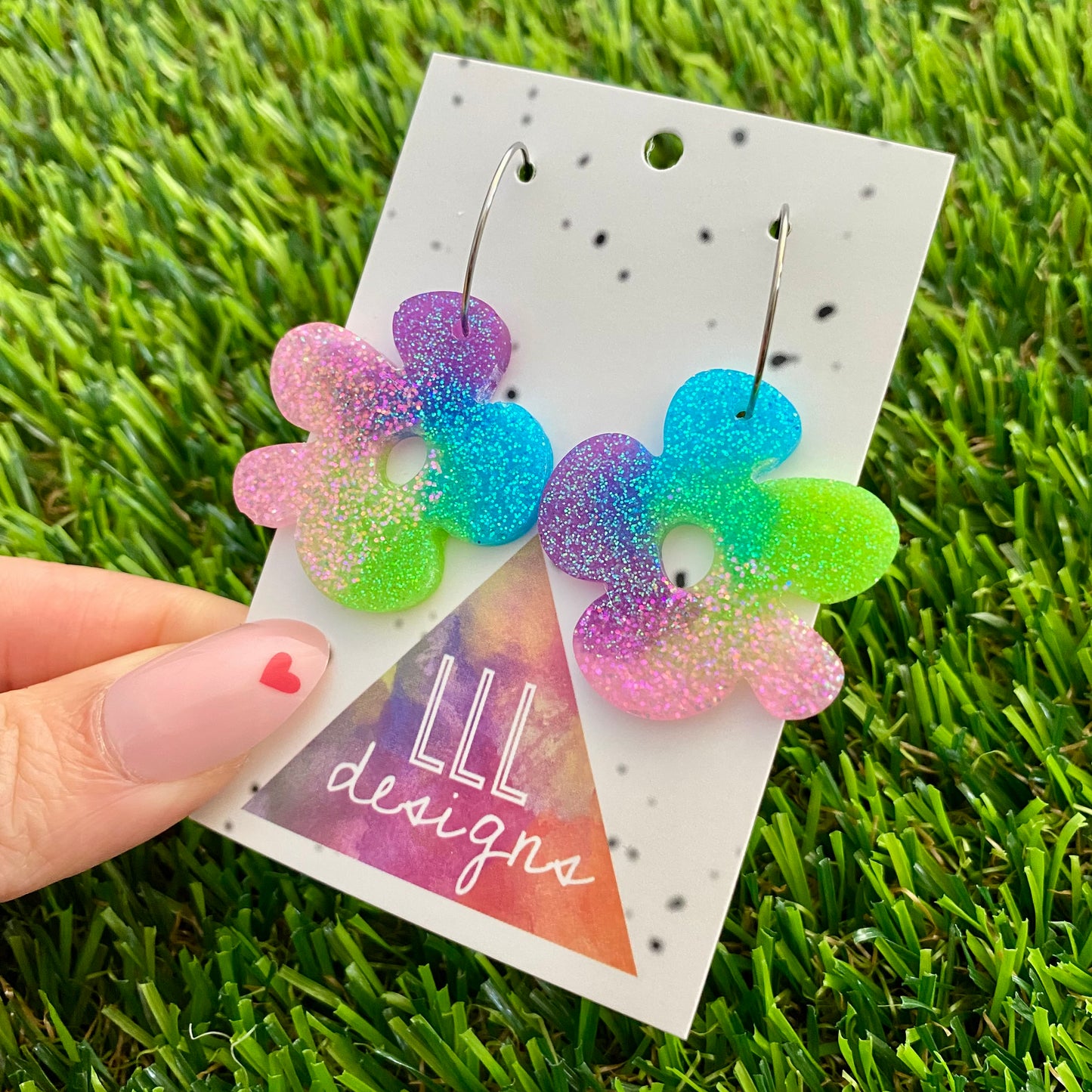 ON SALE!!!!! Resin Earrings - Vibrant Asymmetrical Flower Featuring a Silver Hoop! (6)