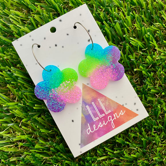 Resin Earrings - Vibrant Solid Daisy Featuring a Silver Hoop! (1)