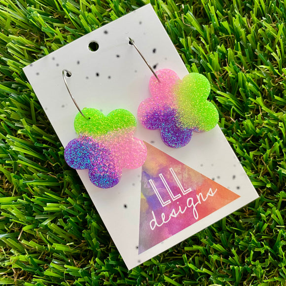 Resin Earrings - Vibrant Solid Daisy Featuring a Silver Hoop! (2)