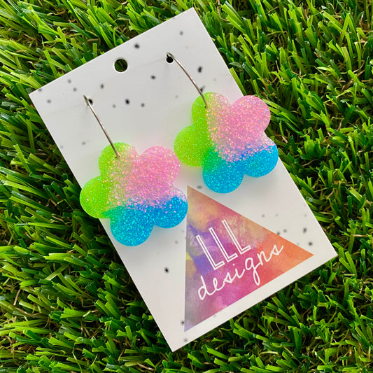 ON SALE!!! Resin Earrings - Vibrant Solid Daisy Featuring a Silver Hoop! (3)