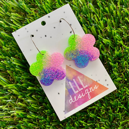 ON SALE!!!!! Resin Earrings - Vibrant Solid Daisy Featuring a Silver Hoop! (4)