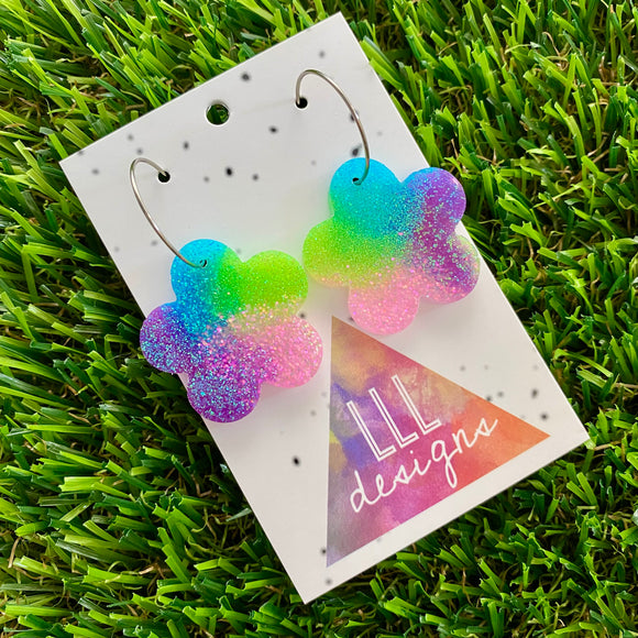 Resin Earrings - Vibrant Solid Daisy Featuring a Silver Hoop! (5)