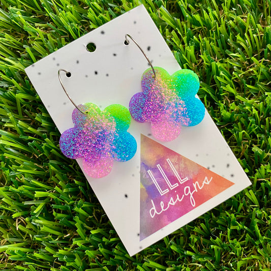 ON SALE!!!! Resin Earrings - Vibrant Solid Daisy Featuring a Silver Hoop! (6)