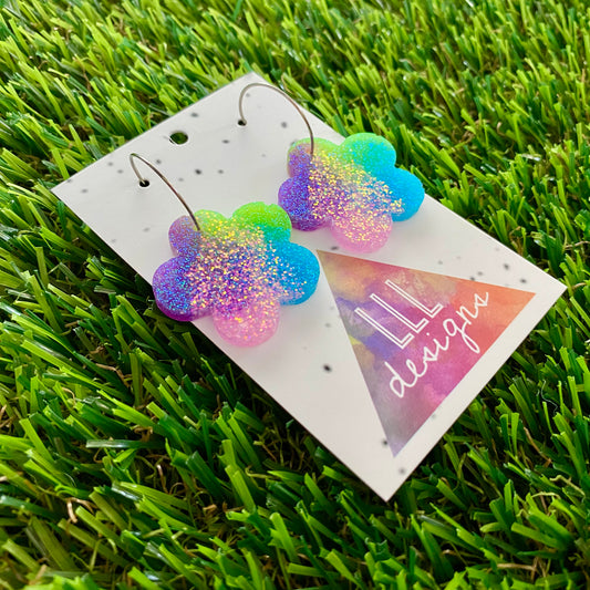ON SALE!!!! Resin Earrings - Vibrant Solid Daisy Featuring a Silver Hoop! (6)