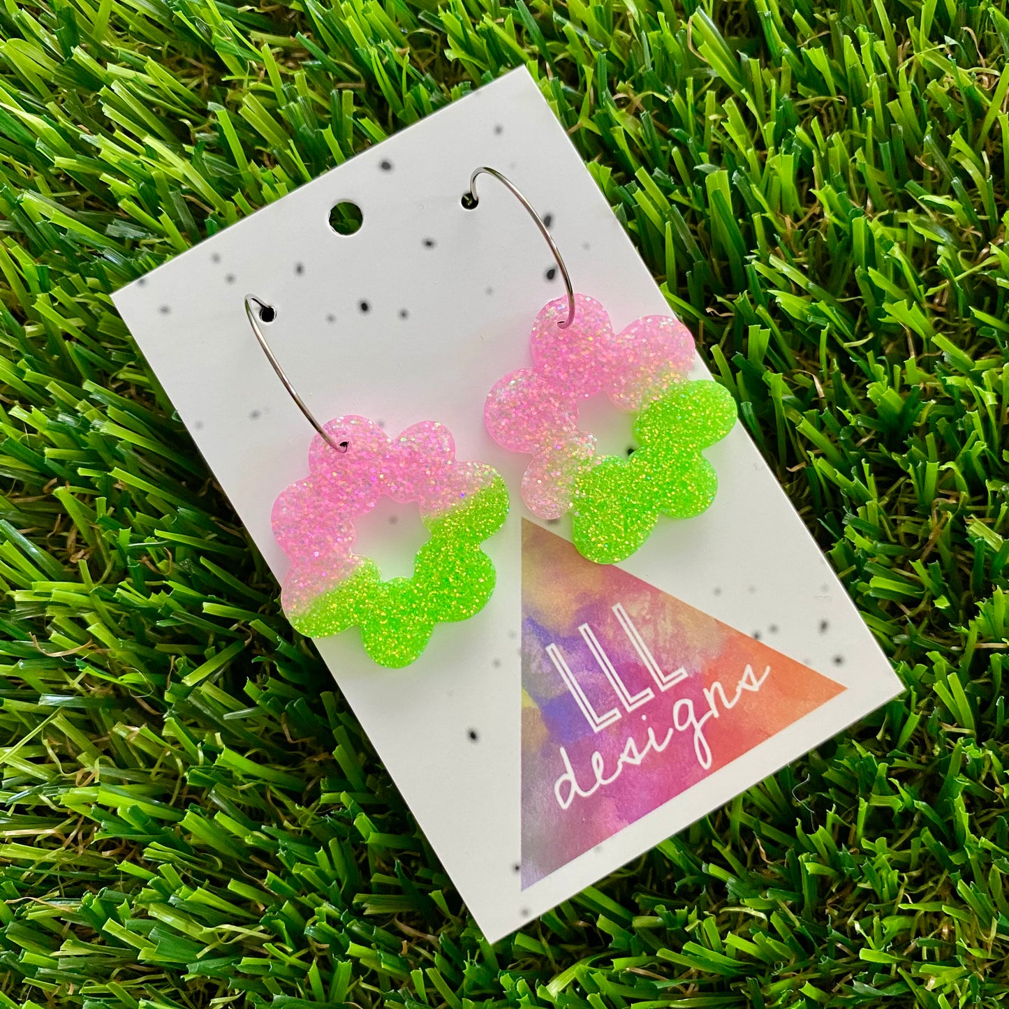 ON SALE!!!!! Resin Earrings - Vibrant Floral Wreath Featuring a Silver Hoop! (1)