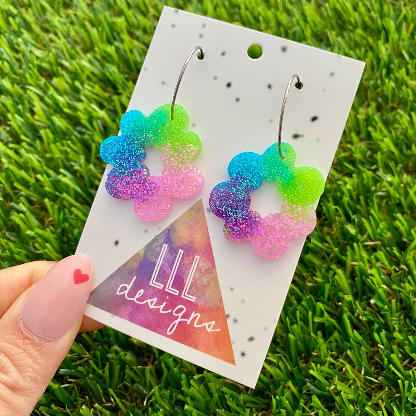 ON SALE!!! Resin Earrings - Vibrant Floral Wreath Featuring a Silver Hoop! (2)