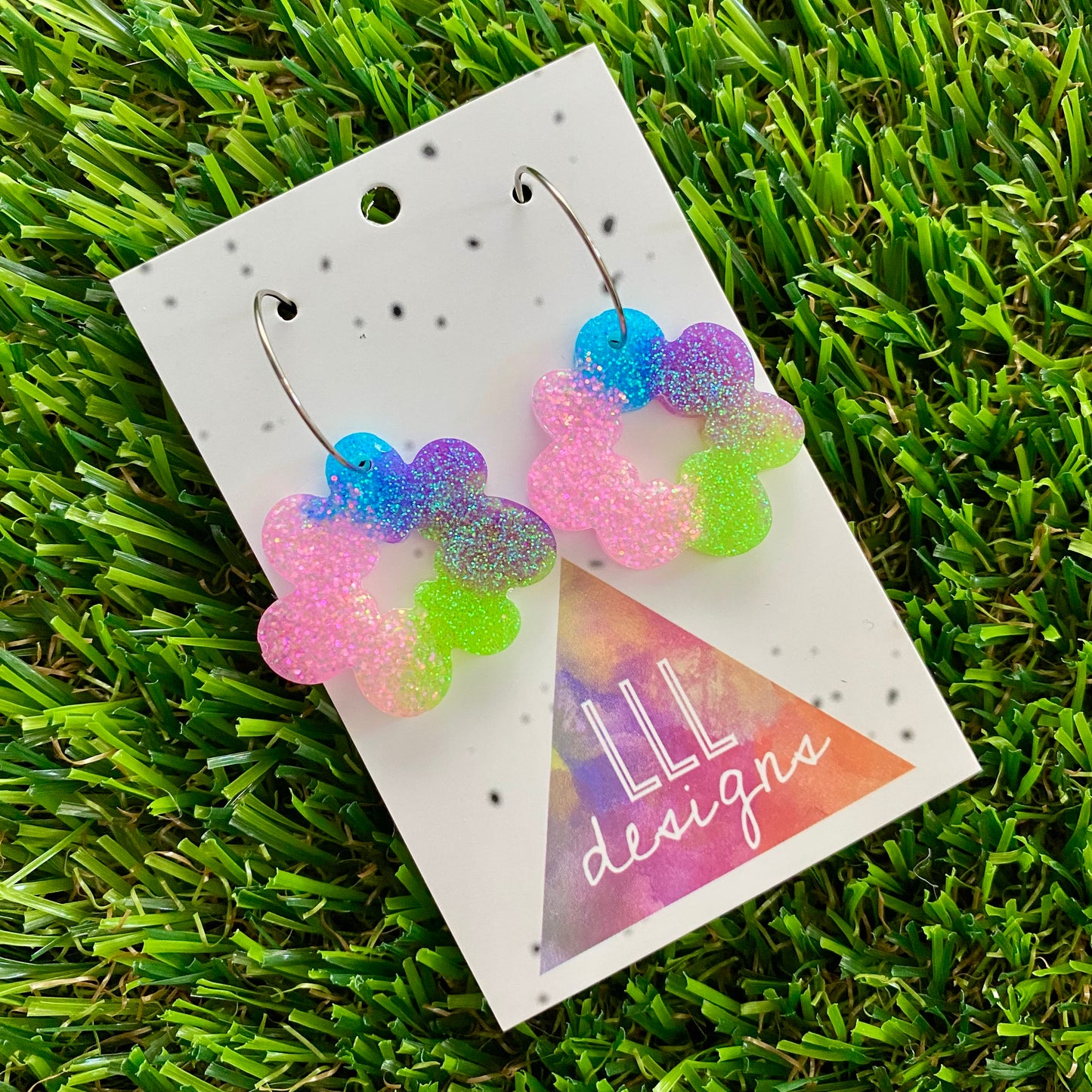 ON SALE!!! Resin Earrings - Vibrant Floral Wreath Featuring a Silver Hoop! (3)
