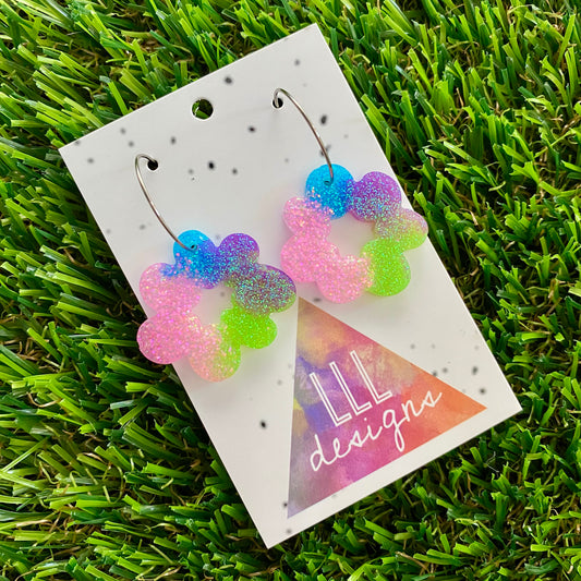 ON SALE!!! Resin Earrings - Vibrant Floral Wreath Featuring a Silver Hoop! (3)