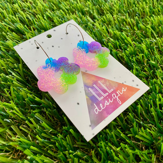 ON SALE!!! Resin Earrings - Vibrant Floral Wreath Featuring a Silver Hoop! (3)