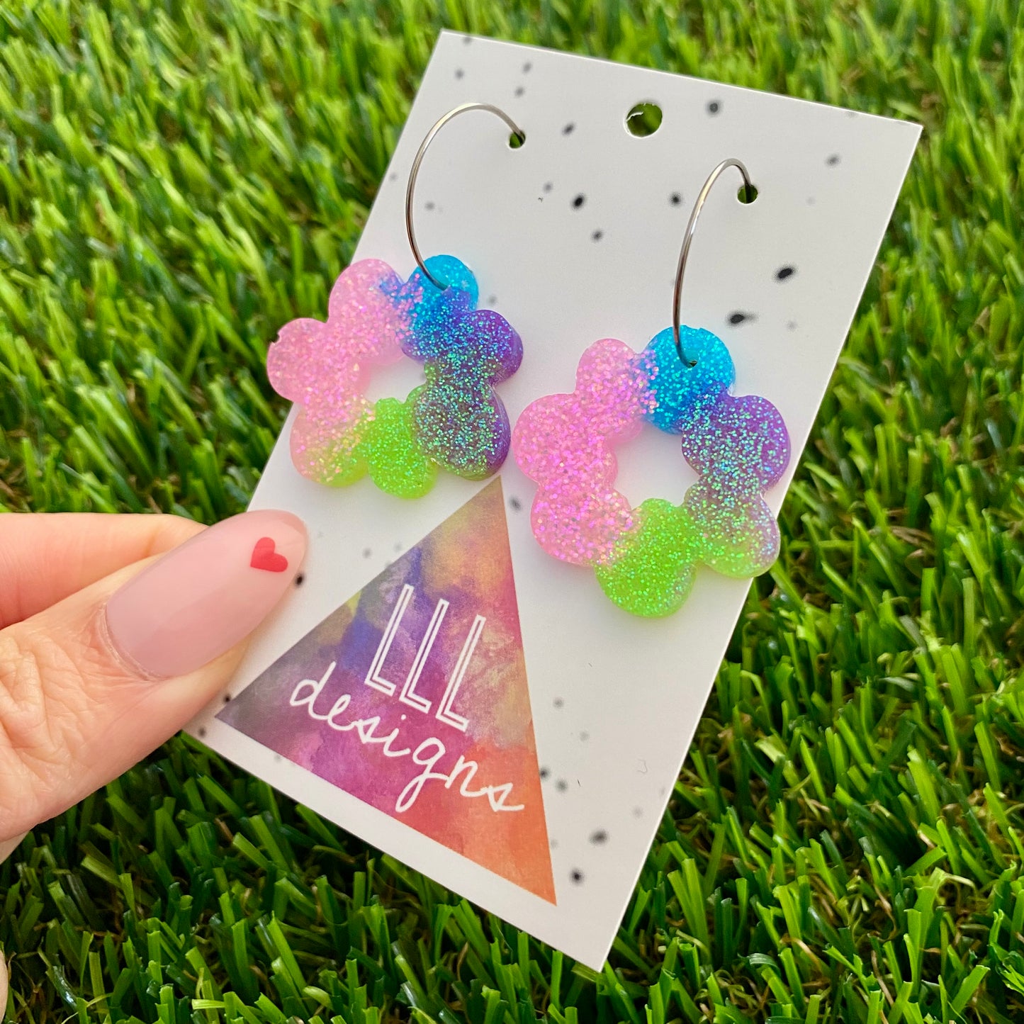 ON SALE!!! Resin Earrings - Vibrant Floral Wreath Featuring a Silver Hoop! (3)