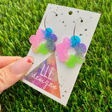 Resin Earrings - Vibrant Floral Wreath Featuring a Silver Hoop! (3)