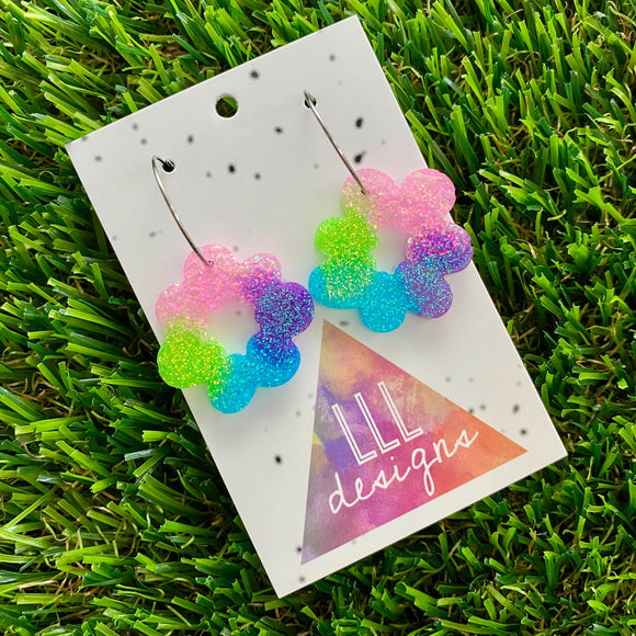 Resin Earrings - Vibrant Floral Wreath Featuring a Silver Hoop! (4)
