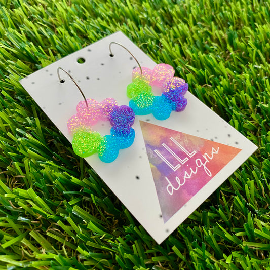 ON SALE!!!! Resin Earrings - Vibrant Floral Wreath Featuring a Silver Hoop! (4)
