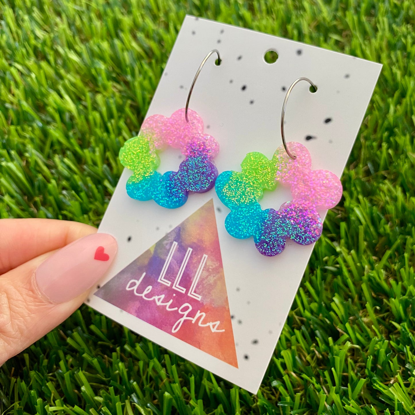 ON SALE!!!! Resin Earrings - Vibrant Floral Wreath Featuring a Silver Hoop! (4)