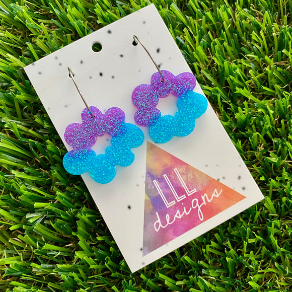 Resin Earrings - Vibrant Floral Wreath Featuring a Silver Hoop! (5)