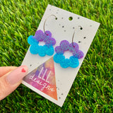 Resin Earrings - Vibrant Floral Wreath Featuring a Silver Hoop! (5)