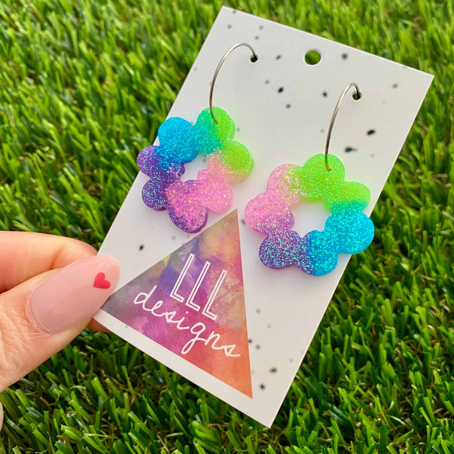 ON SALE!!!! Resin Earrings - Vibrant Floral Wreath Featuring a Silver Hoop! (6)