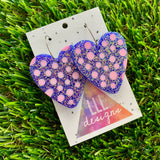 Resin Earrings - Polka Dotted Galaxy Purple Love Hearts in Large Featuring a Silver Hoop!