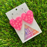 Resin Earrings - Polka Dotted Perfection In Pink Love Hearts in Medium Featuring a Silver Hoop!