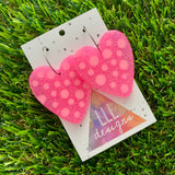 Resin Earrings - Polka Dotted Perfection In Pink Love Hearts in Large Featuring a Silver Hoop! (1)