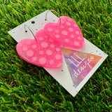 Resin Earrings - Polka Dotted Perfection In Pink Love Hearts in Large Featuring a Silver Hoop! (2)