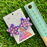 Resin Earrings - Polka Dotted Galaxy Purple Stars in Large Featuring a Silver Hoop! (1)