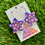 Resin Earrings - Polka Dotted Galaxy Purple Stars in Large Featuring a Silver Hoop! (2)