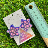 Resin Earrings - Polka Dotted Galaxy Purple Stars in Large Featuring a Silver Hoop! (2)