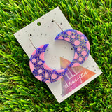 Resin Earrings - Polka Dotted Galaxy Purple Moons in Large Featuring a Silver Hoop! (1)