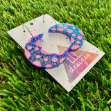 Resin Earrings - Polka Dotted Galaxy Purple Moons in Large Featuring a Silver Hoop! (1)