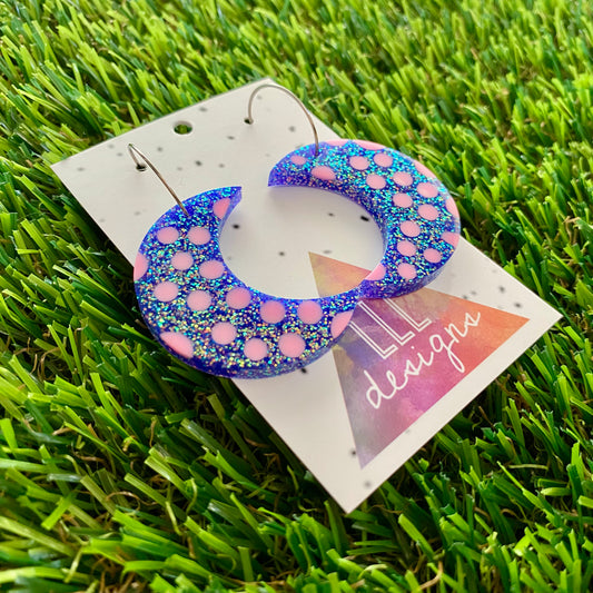 ON SALE!!!! Resin Earrings - Polka Dotted Galaxy Purple Moons in Large Featuring a Silver Hoop! (2)