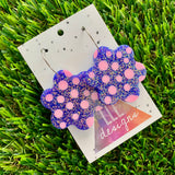 Resin Earrings - Polka Dotted Galaxy Purple Flowers in Large Featuring a Silver Hoop! (2)