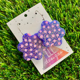 Resin Earrings - Polka Dotted Galaxy Purple Flowers in Large Featuring a Silver Hoop! (3)