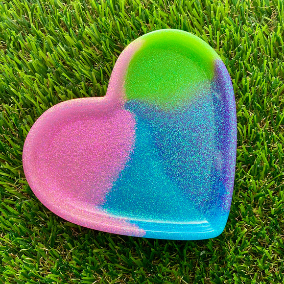 Resin Heart Tray - Glitter Neon Vibrant! Brighten Up Your Life with this Bold and Fun Piece!
