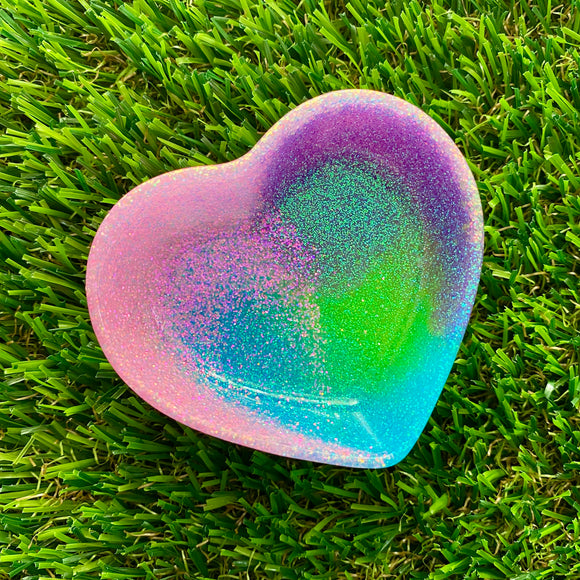 Resin Heart Dish - Glitter Neon Vibrant! Brighten Up Your Life with this Bold and Fun Piece!