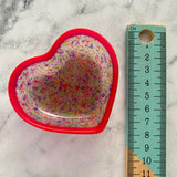 Resin Heart Dish - Two Tone Rainbow Confetti featuring a Rainbow Confetti Base and Bright Pink Border! Brighten Up Your Life with this Bold and Fun Piece!