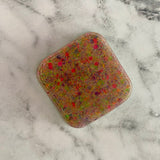 Resin Square Dish - Two Tone Rainbow Confetti featuring a Rainbow Confetti Base and Glitter Green Border! Brighten Up Your Life with this Bold and Fun Piece!