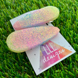 Handmade Resin Hair Clip - Pastel Glitter Rainbow Hair Clip Pair!