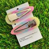 Handmade Resin Hair Clip - Pastel Glitter Rainbow Hair Clip Pair!