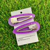 Handmade Resin Hair Clip - Pink Polka Dots on Glitter Purple Hair Clip Pair!