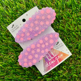 Handmade Resin Hair Clip - Glow In Dark Purple Glitter Hair Clip Pair Featuring Pink Polka Dots and a Scalloped Edge!