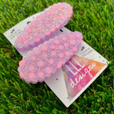 Handmade Resin Hair Clip - Glow In Dark Purple Glitter Hair Clip Pair Featuring Pink Polka Dots and a Scalloped Edge!