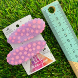 Handmade Resin Hair Clip - Glow In Dark Purple Glitter Hair Clip Pair Featuring Pink Polka Dots and a Scalloped Edge!