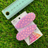Handmade Resin Hair Clip - Glow In Dark Purple Glitter Hair Clip Pair Featuring Pink Polka Dots and a Scalloped Edge!