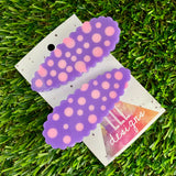 Handmade Resin Hair Clip - Purple Hair Clip Pair Featuring Pink Polka Dots and a Scalloped Edge!