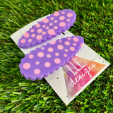Handmade Resin Hair Clip - Purple Hair Clip Pair Featuring Pink Polka Dots and a Scalloped Edge!
