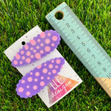 Handmade Resin Hair Clip - Purple Hair Clip Pair Featuring Pink Polka Dots and a Scalloped Edge!