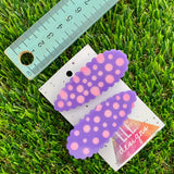 Handmade Resin Hair Clip - Purple Hair Clip Pair Featuring Pink Polka Dots and a Scalloped Edge!