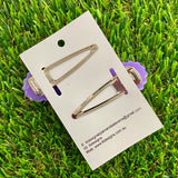 Handmade Resin Hair Clip - Purple Hair Clip Pair Featuring Pink Polka Dots and a Scalloped Edge!