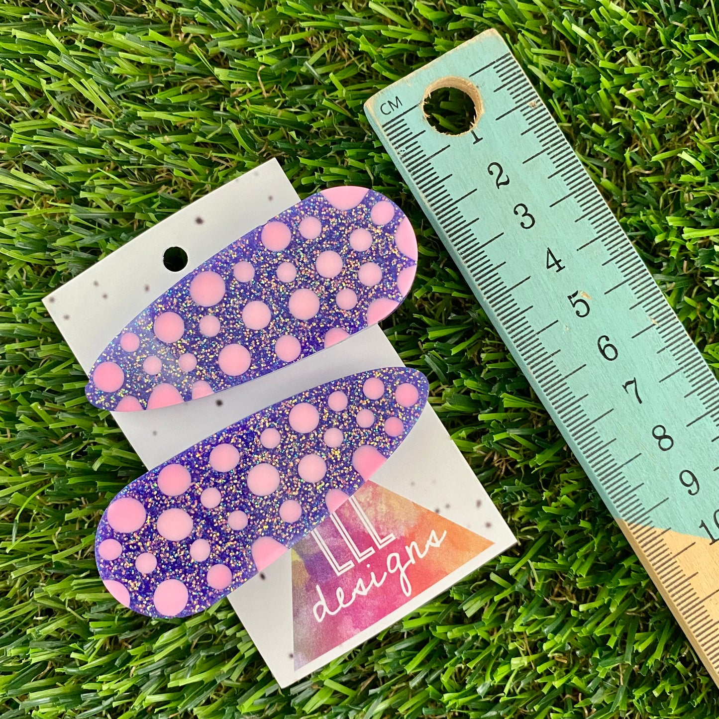 Handmade Resin Hair Clip - Galaxy Purple Hair Clip Pair Featuring Pink Polka Dots!